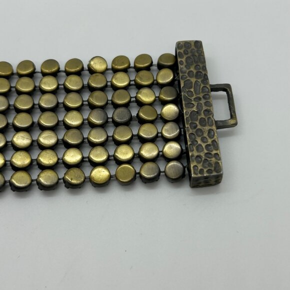 Vintage Brass Mesh Bracelet Art Deco Wide Statement Cuff Hammered Clasp 6.5" - Picture 6 of 14